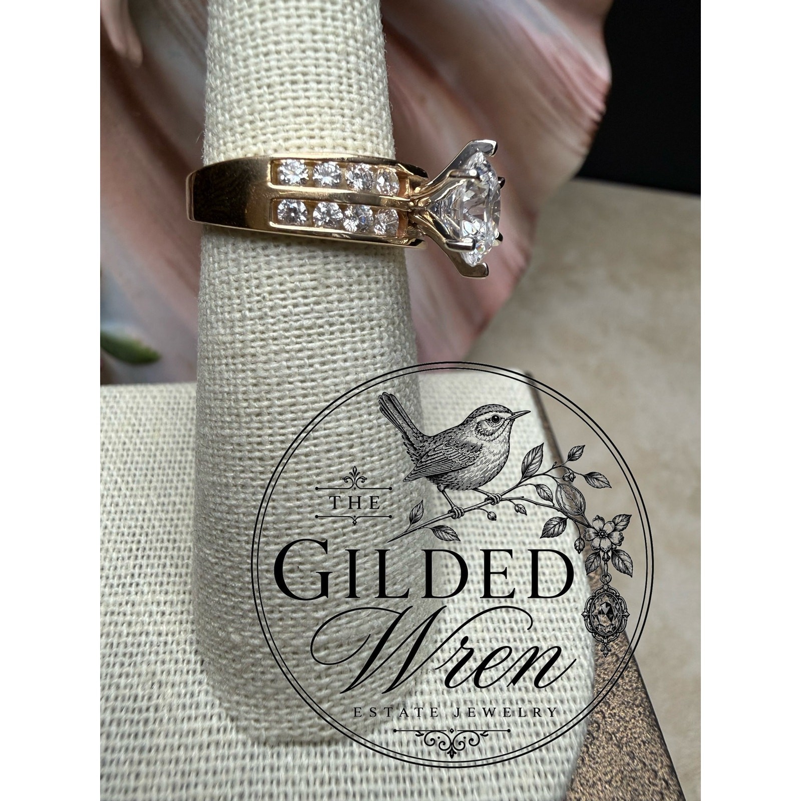 14K Gold Diamonique Simulated Diamond Engagement Ring Vintage 2 Ct Solitaire
