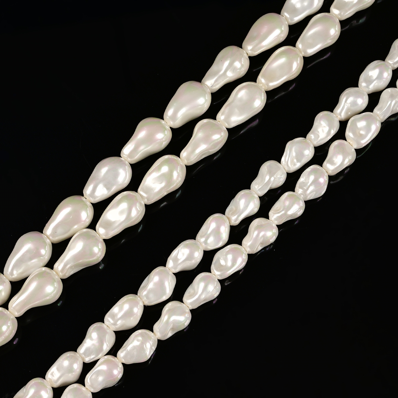 White Coated Shell Pearl Baroque Beads Size 10x15mm 12x23mm 15.5” Strand