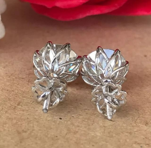 4.00Ct Round Cut Lab Created Solitaire Diamond Stud Earrings 14k White Gold Over