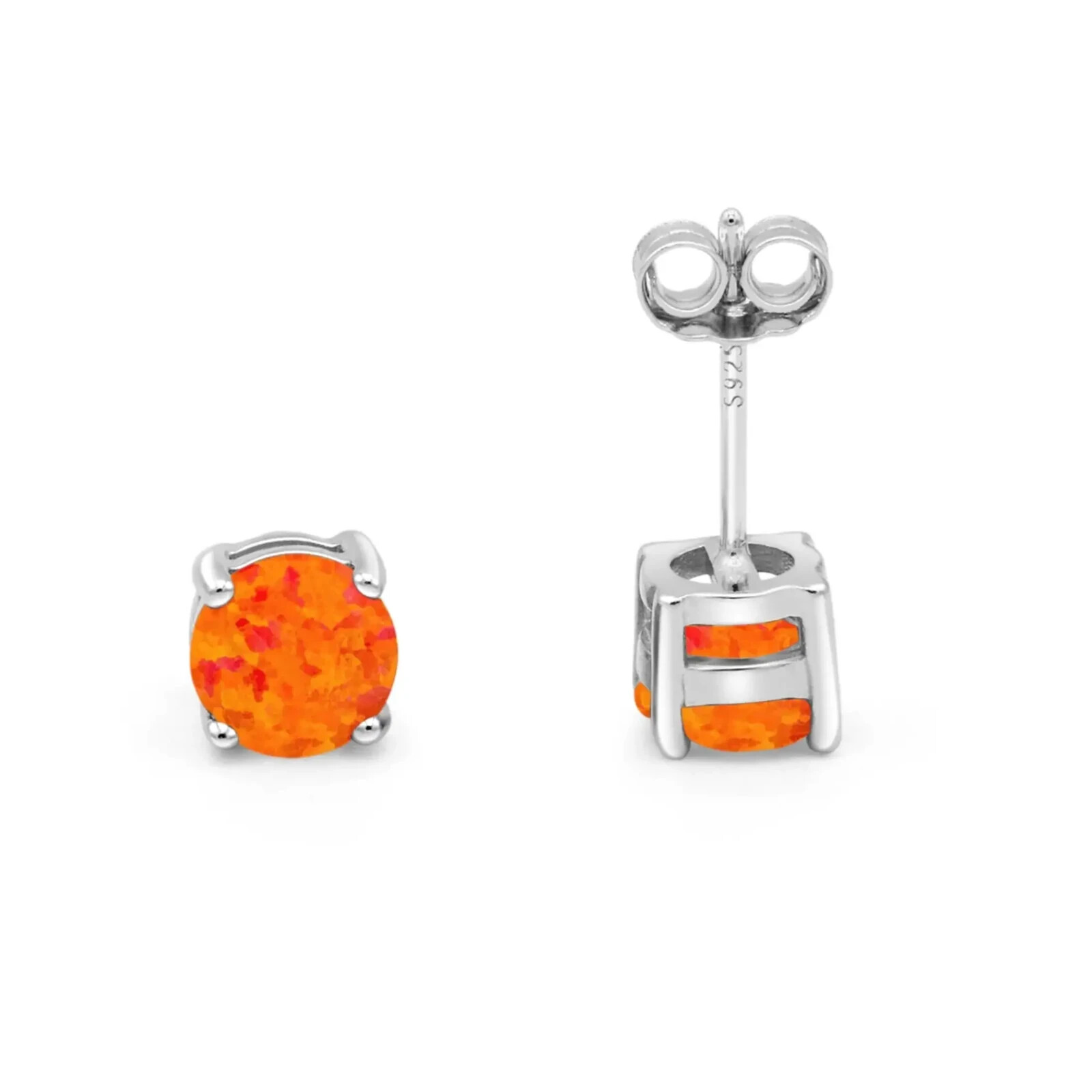 .50 ct. Orange Fire Opal Stud Earrings in Solid Sterling Silver- AAA+++ Quality!