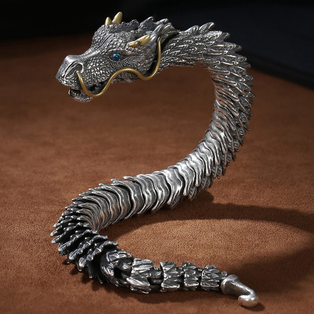 Bangle Dragon Antique Silver 7.13-9.5 in Men Fashion Jewelry Gift T123