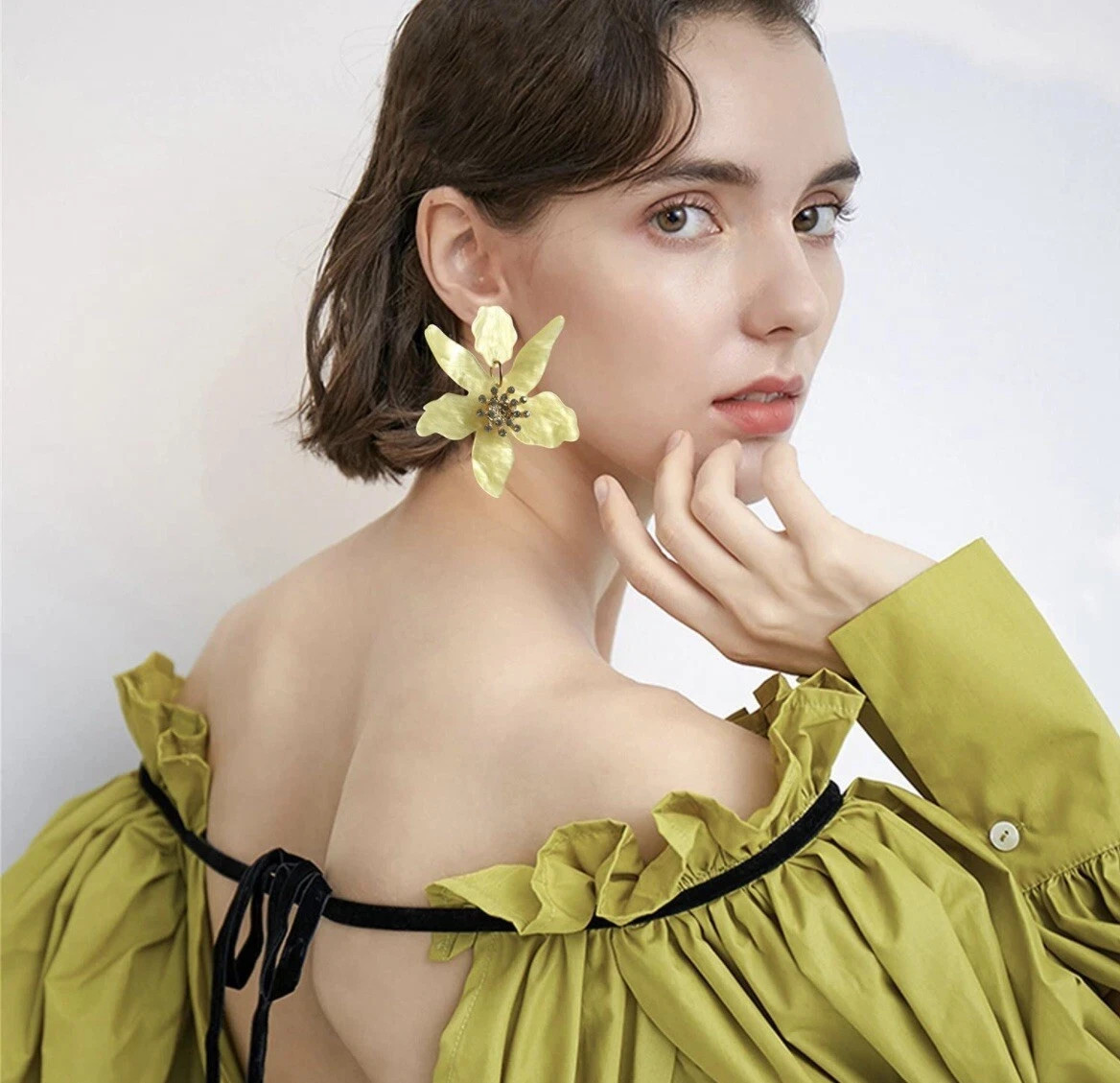 Yellow Flower Earrings Oversized Acrylic Resin Dangle Drop Summer Boho Statemen