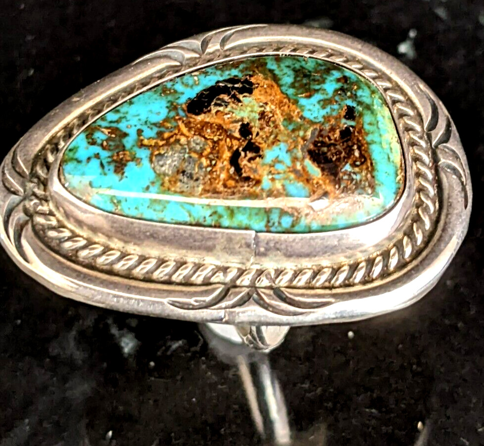 Vintage Native American Turquoise Sterling Silver Ring S-9 25x15mm 12gr No Mark