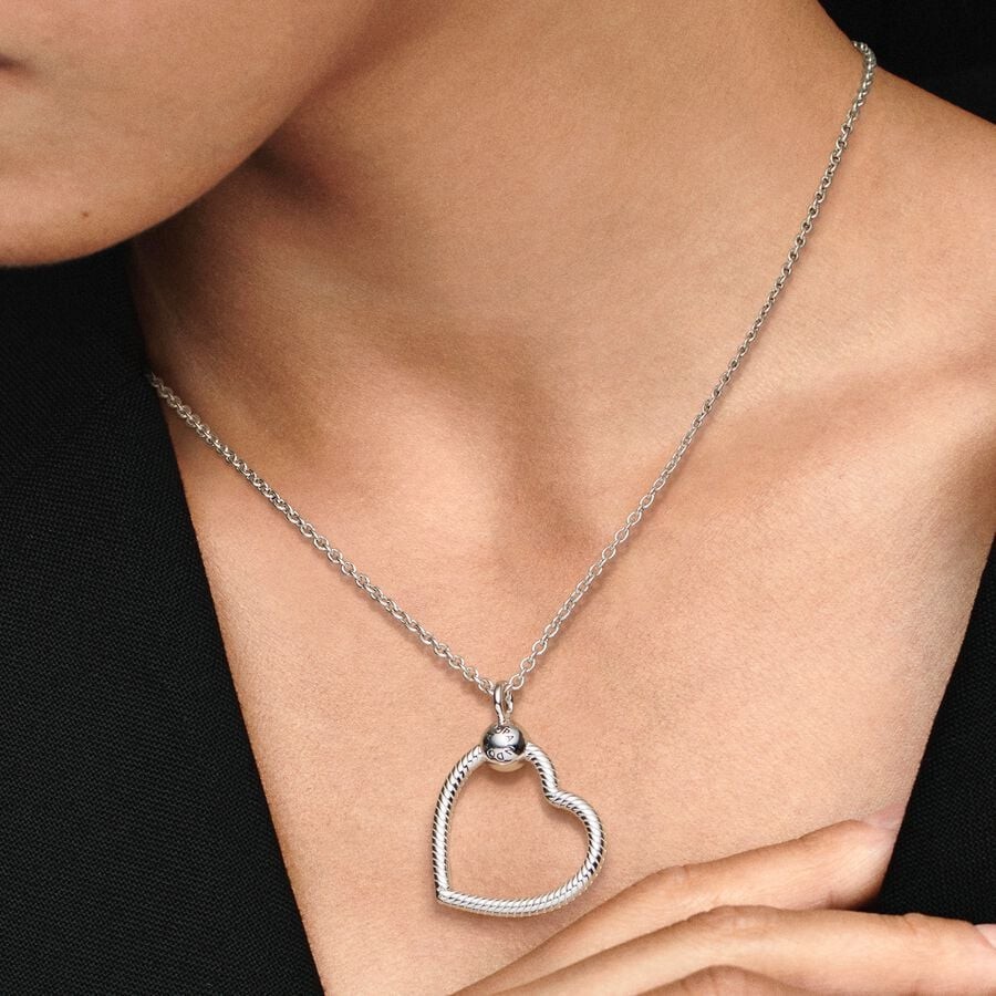 Authentic PANDORA Moments Heart Pendant Charm Holder 925 Silver NEW w/Pouch