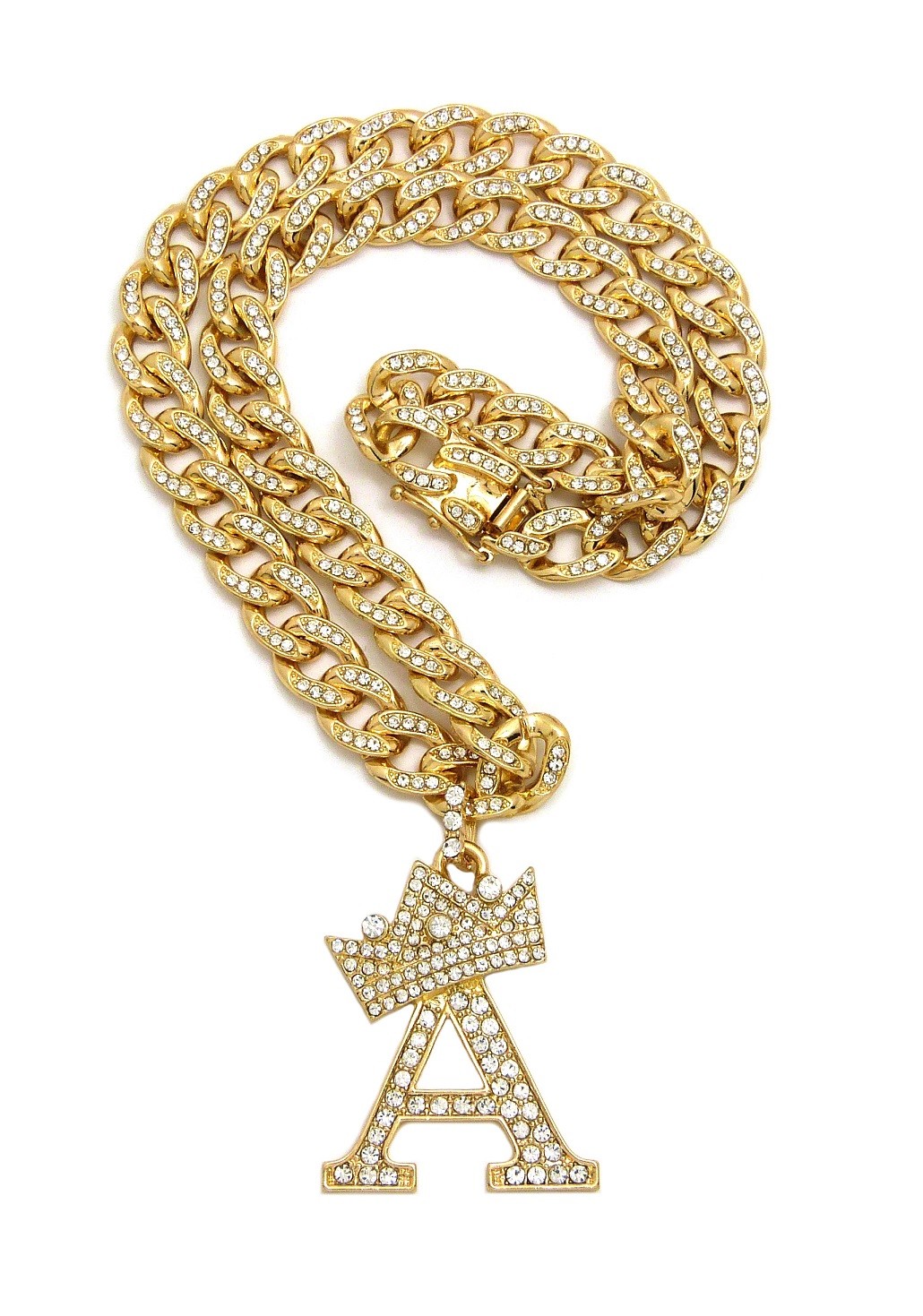 Initial Alphabet Letter Pendant 10mm 18″ Stone Filled Cuban Chain Necklace