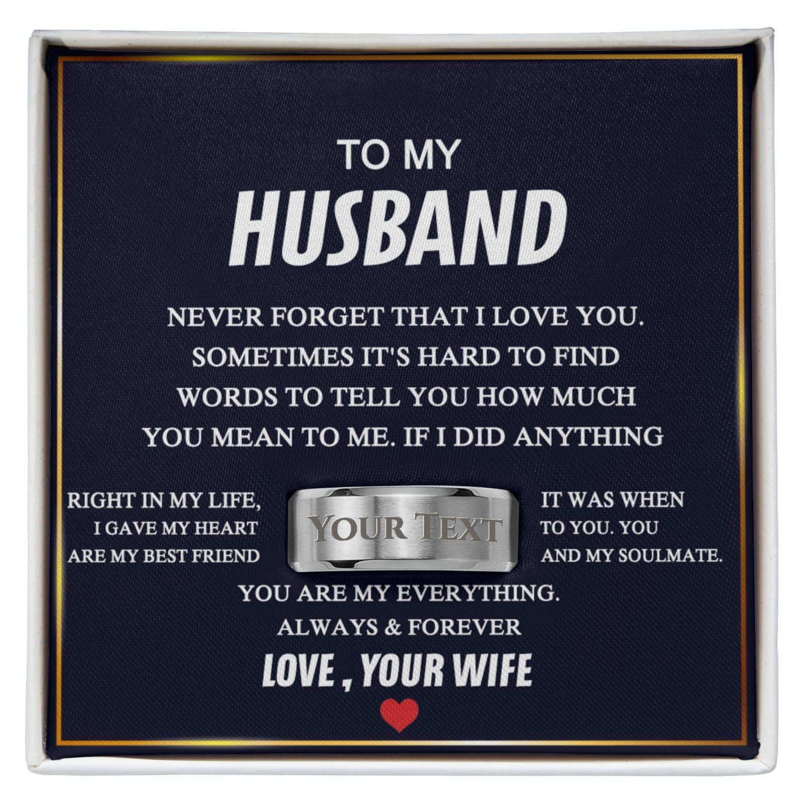 To My Husband Ring Engraved Name Gift For Him, Jewelry Ring Stainless Size 8, 9