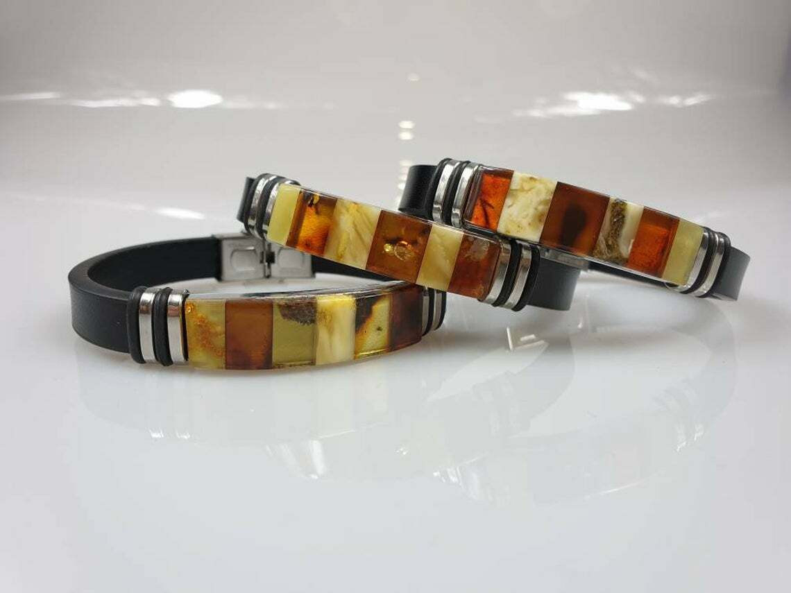 Amber leather bracelet for man or woman unisex bracelet made of amber leather