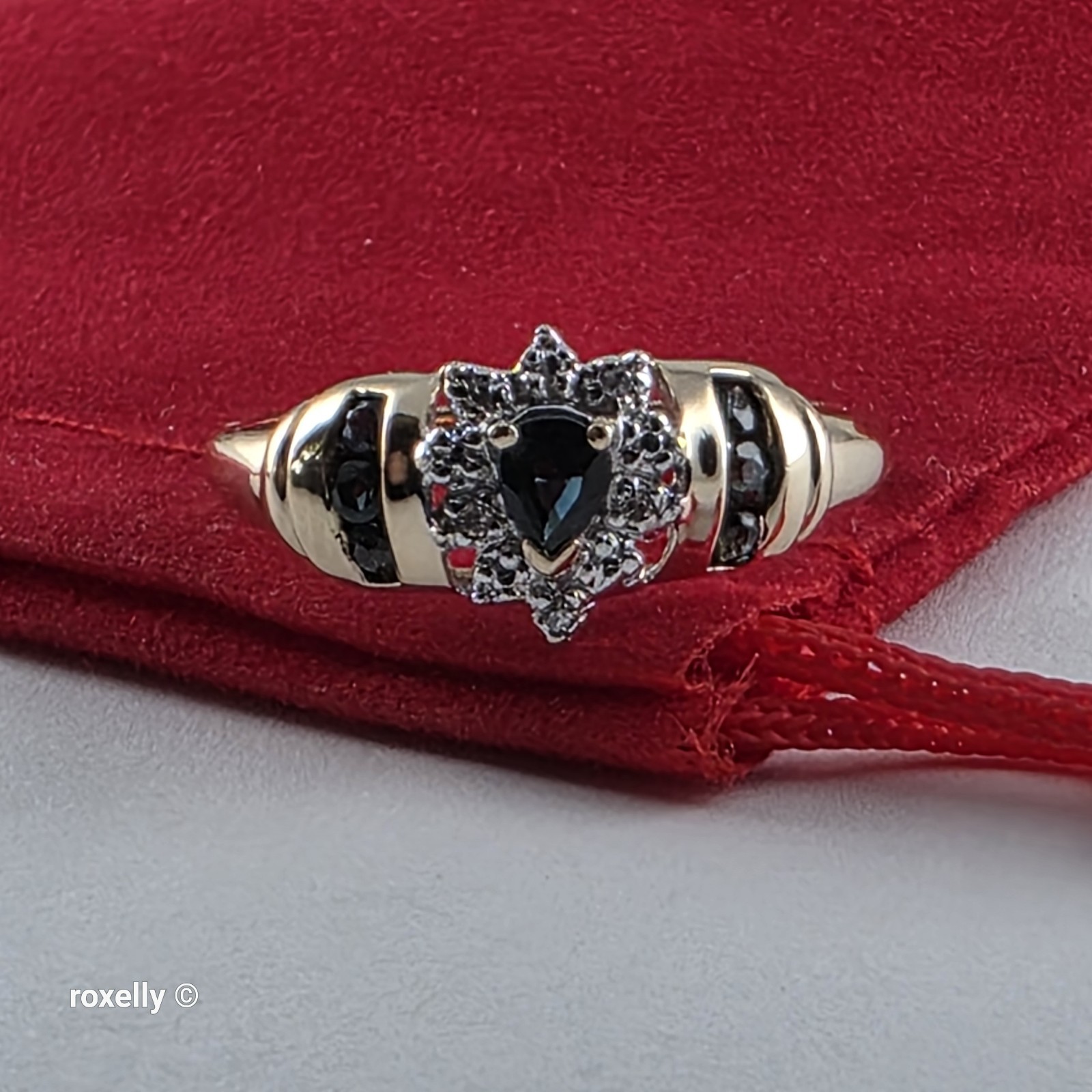 10K Yellow Gold Sapphires and Genuine Diamond Ring Size 7, Solid Gold!