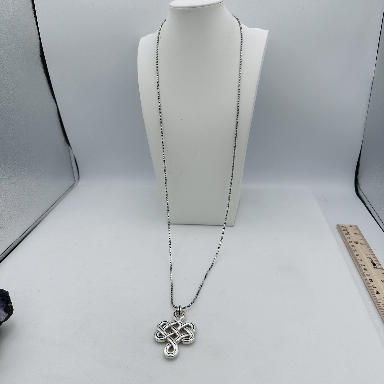 Brighton Celtic Endless Knot Pendant Necklace Adjustable Silver Interlock Chain
