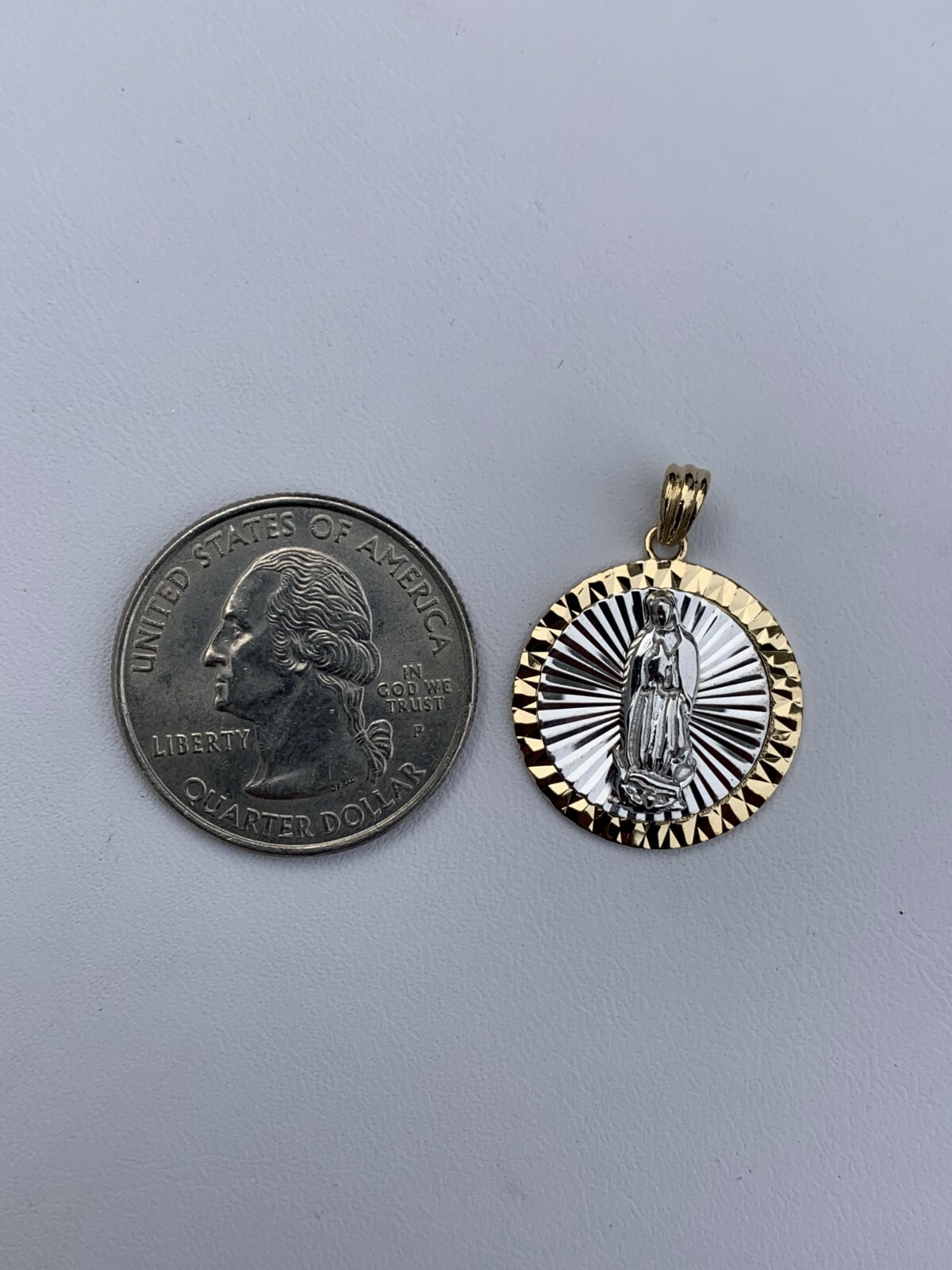 14k Yellow Gold Plated 925 Silver Virgin Mary Guadalupe Medallion Pendant Round