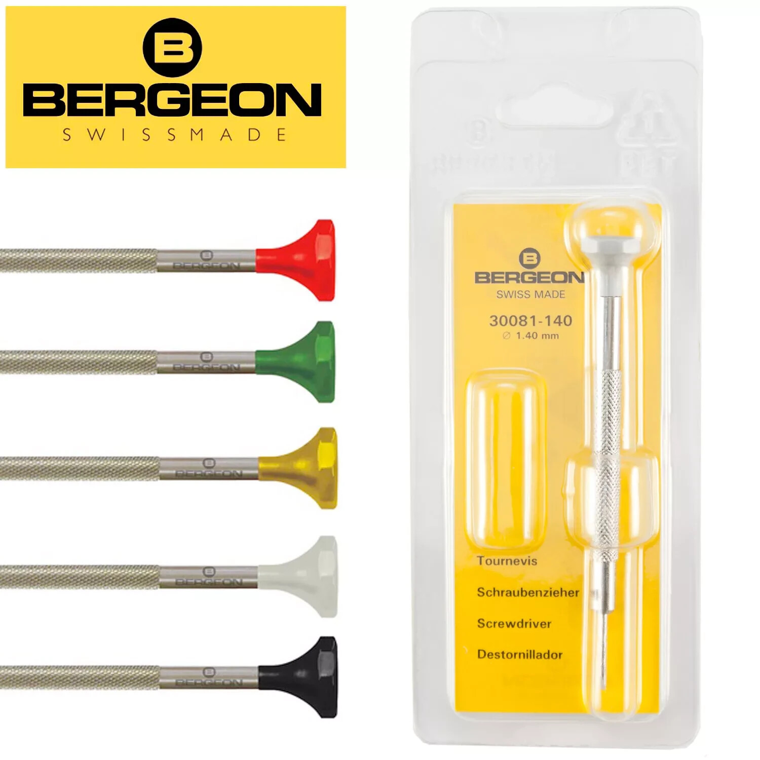 Bergeon 30081 Watchmaker’s Flat Head Screwdrivers, Size 0.5mm – 1.40mm – NEW!
