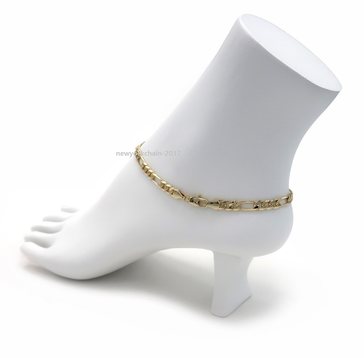 5mm ITALIAN FIGARO LINK CHAIN 10″ ANKLET ANKLE BRACELET 14K GOLD PLATED