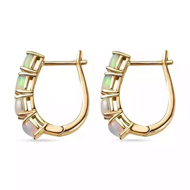 2Ct Oval Cut Lab Created Fire Opal Huggie Hoop Earrings 14k Yellow Gold Plated