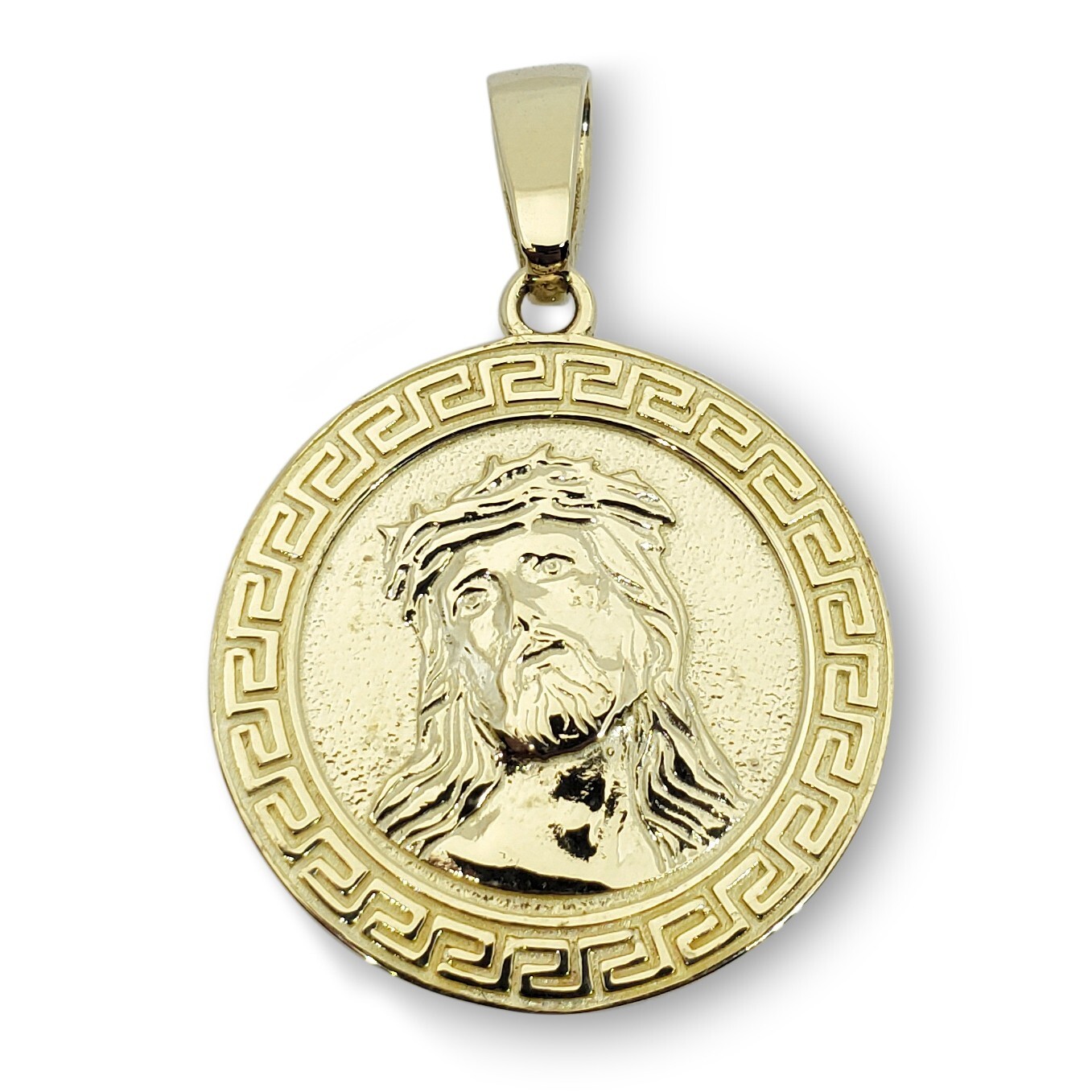Real 10K Yellow Gold Jesus Pendant Gold Jesus Piece All Sizes Greek Key Border