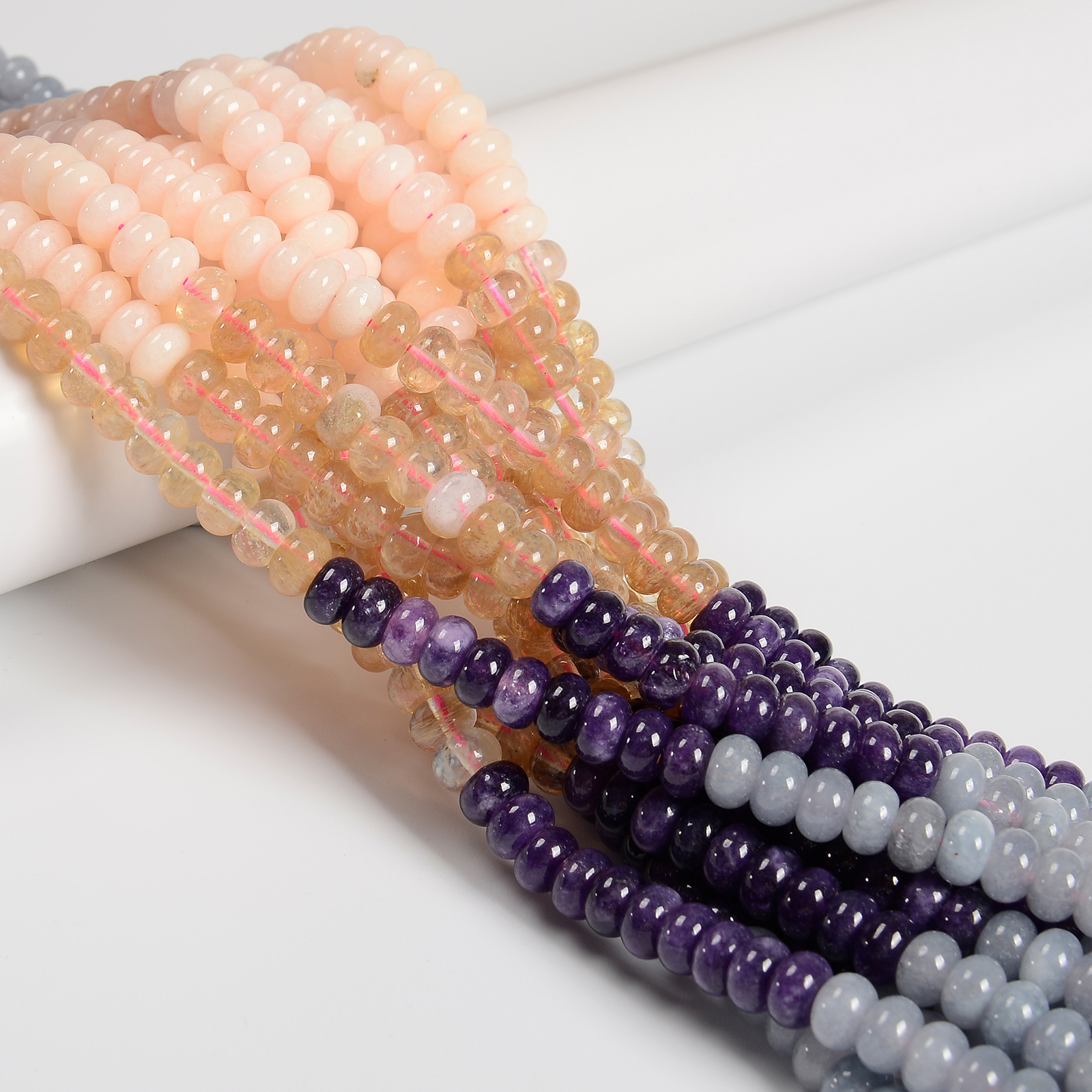 04-Multi-color Gemstone Smooth Rondelle Beads Size 5x8mm 15.5” Strand