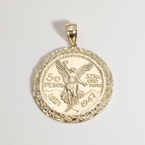 SOLID GOLD Mexican 50 Pesos Centenario Nugget Pendant 10K Yellow Gold