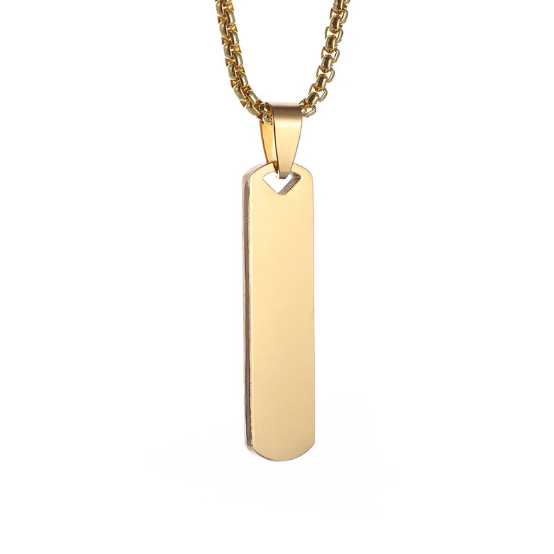 Stainless Steel Glossy Engravable Rectangular Pendant Necklace for Men Fashion S