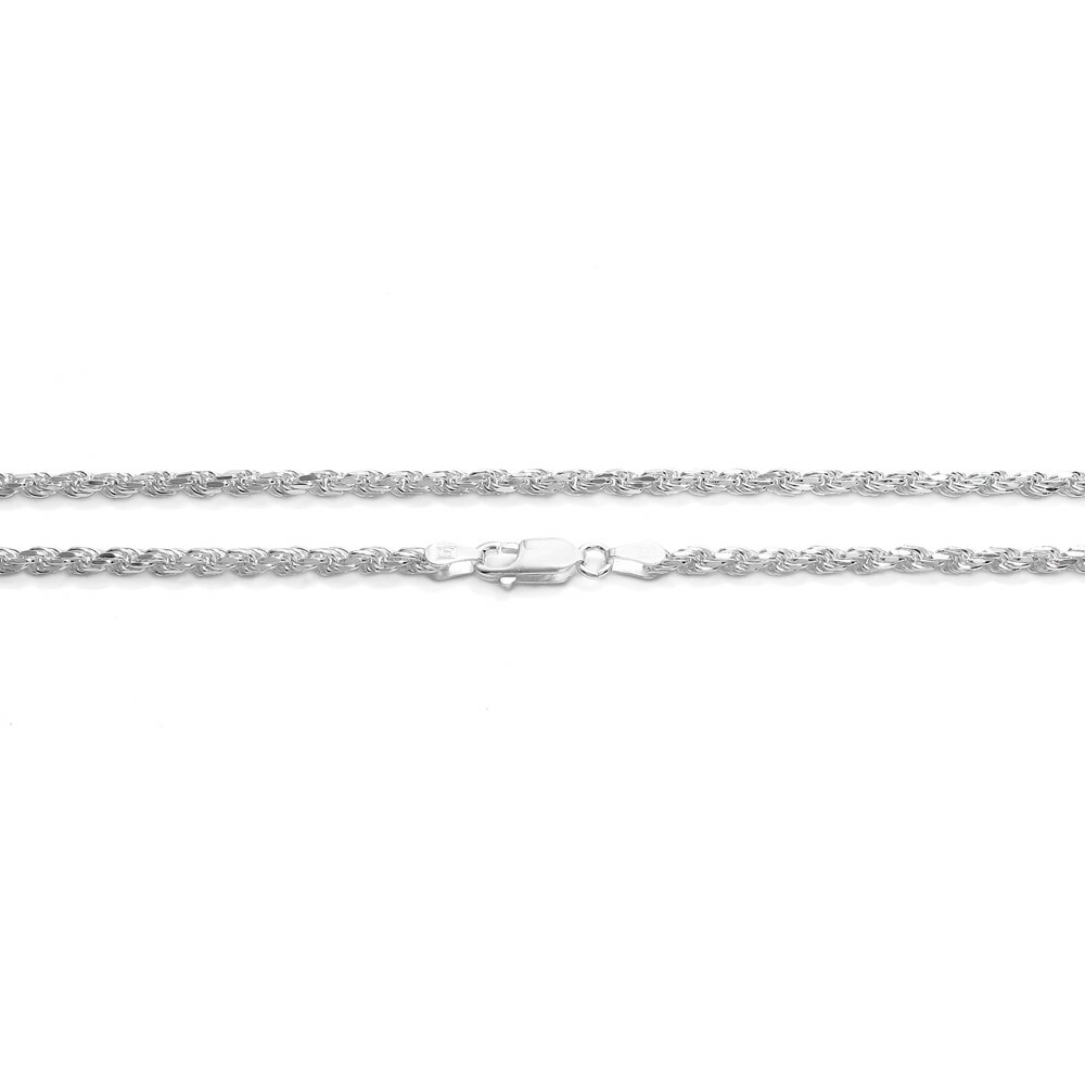 925 Sterling Silver Dia-Cut Rope Chain Necklace w Lobster Lock-Stamped 925 Italy