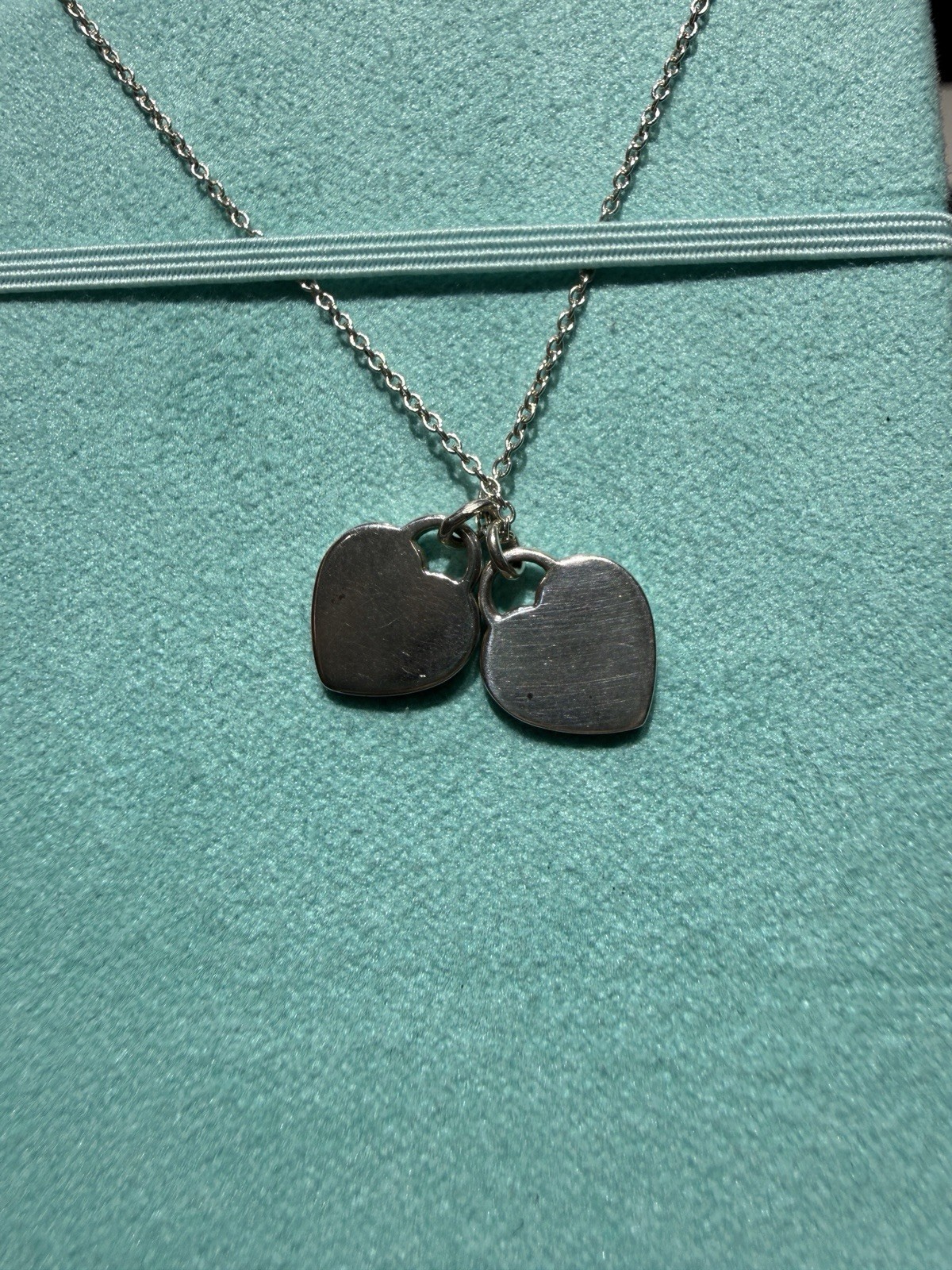 Tiffany & Co Sterling 925 Return To Tiffany Blue Double Heart Necklace Box Pouch