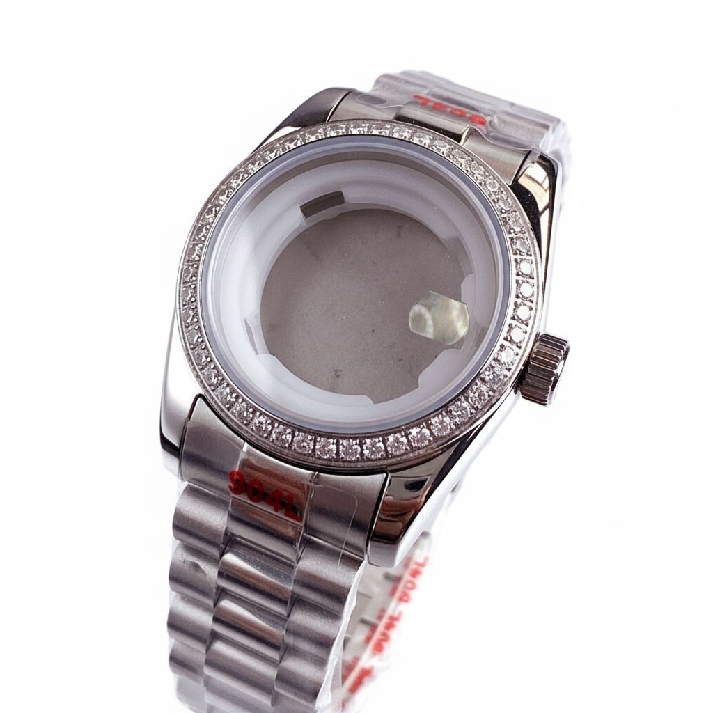 31mm Lady’s Watch Case+Bracelet Diamond-set Bezel Sapphire Glass Fit NH05 NH06