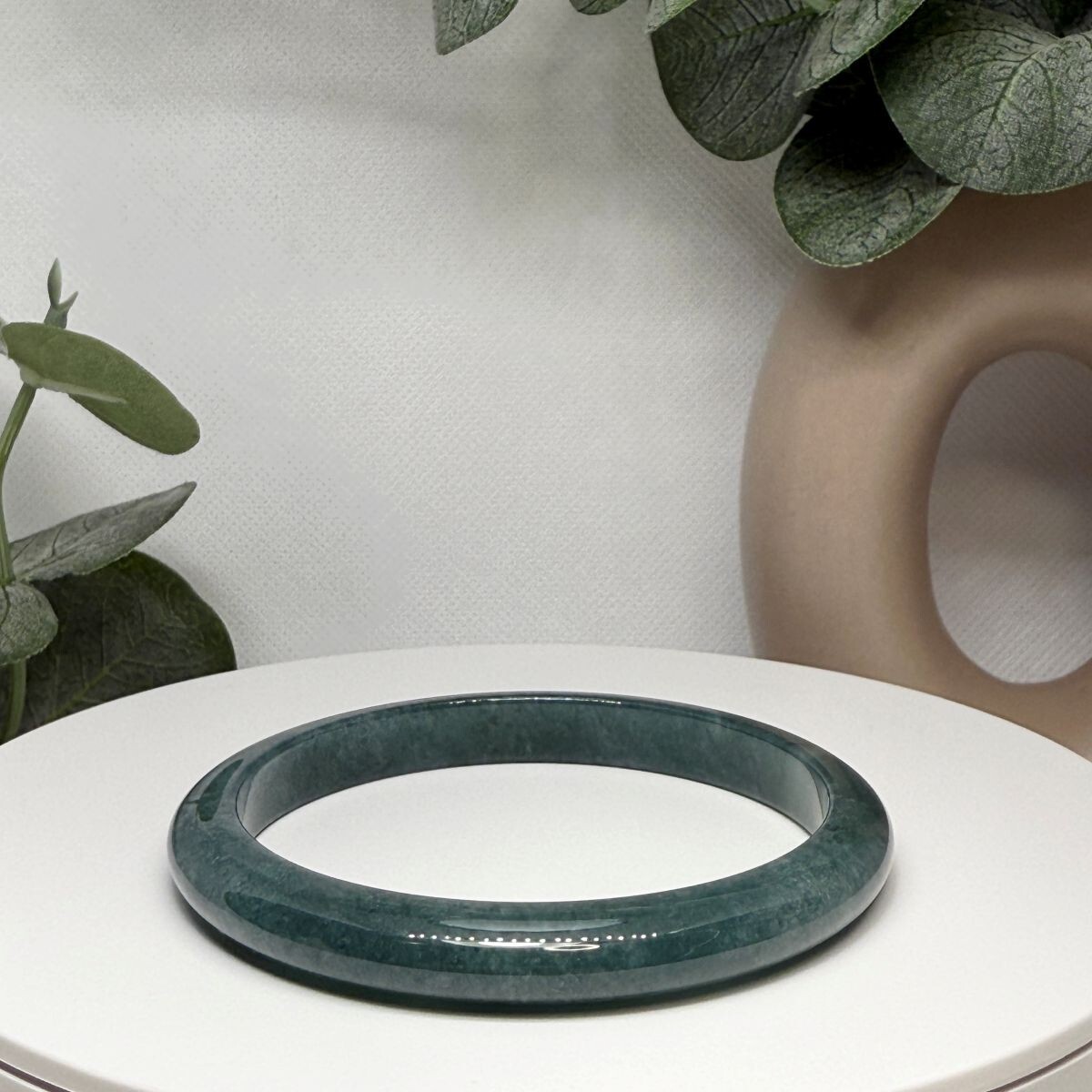 Blue Water Jade Hard Bangle Size: 56MM Width: 7.8MM w/Certificate