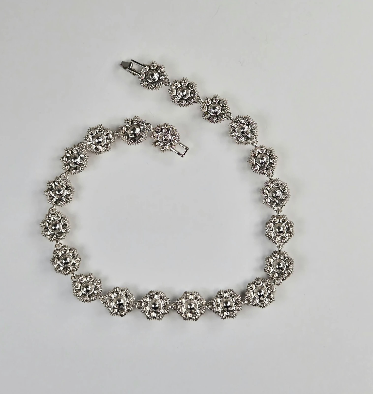Pink Rhinestone Necklace Victorian Style 16 In Statement Special Occasion Silver