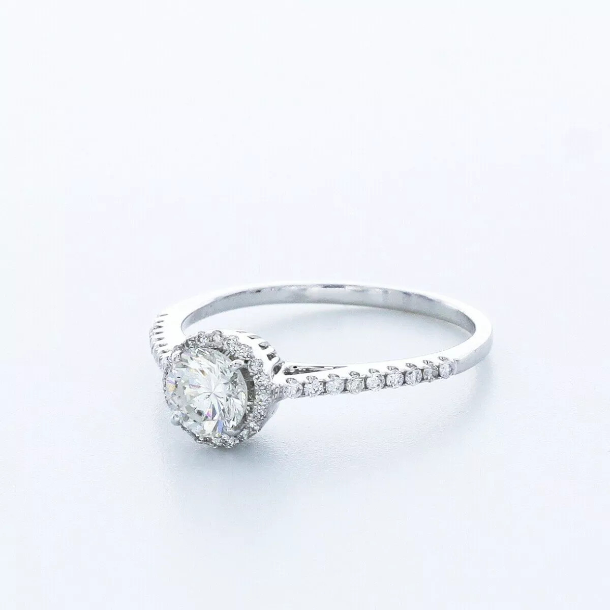 Side Stone Engagement Ring 14K Gold Halo Round 1.35 CT Lab-Grown Diamond F VS1