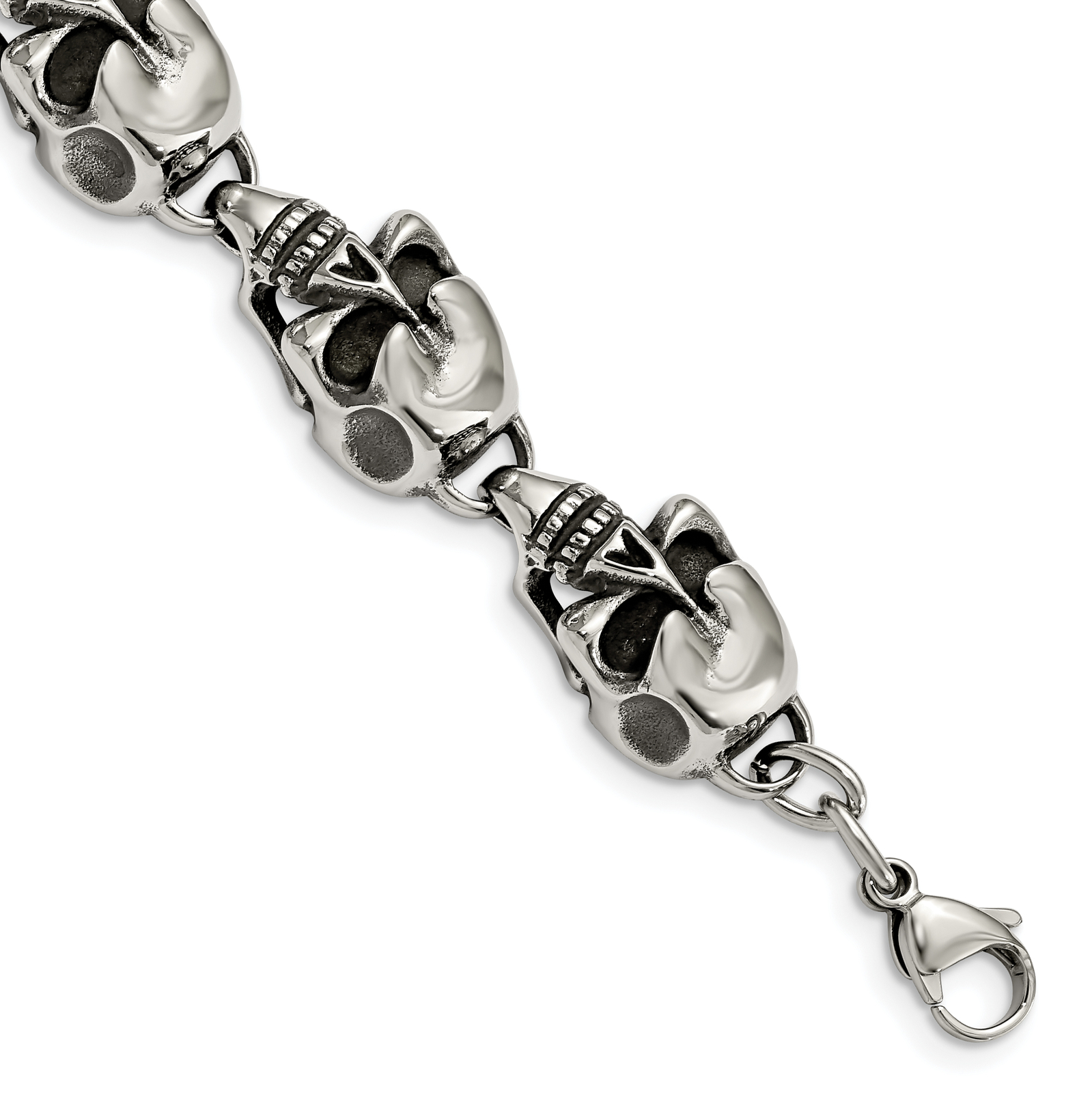 Chisel Stainless Steel Antiqued and Polished Skull Link 8.5 inch Bracelet SRB795
