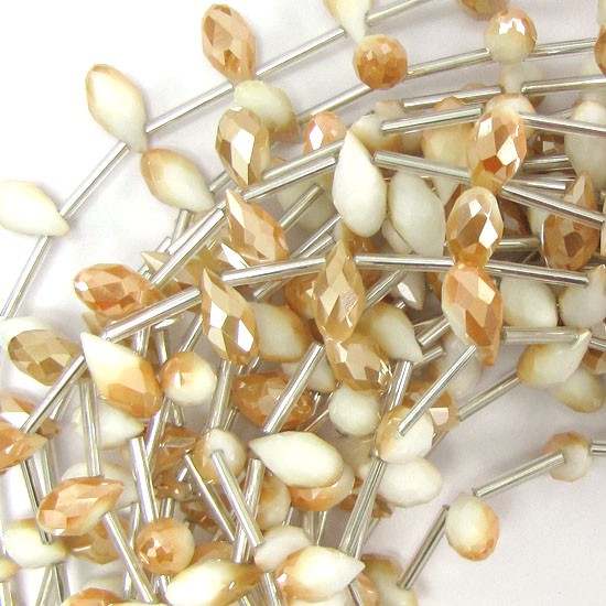 6x12mm faceted quartz teardrop beads 15.5″ strand white pink