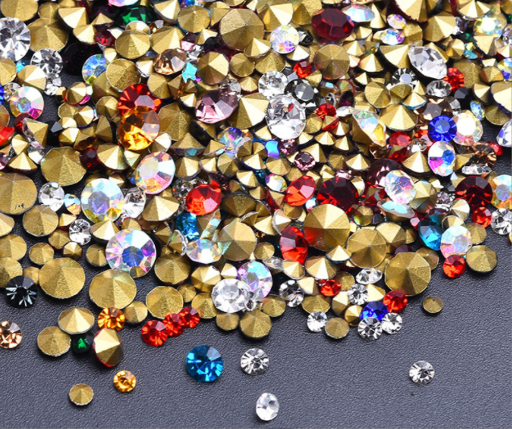 1440 pcs Mixed Color Round Pointed Back Crystal Glass Rhinestone Pick Size DIY