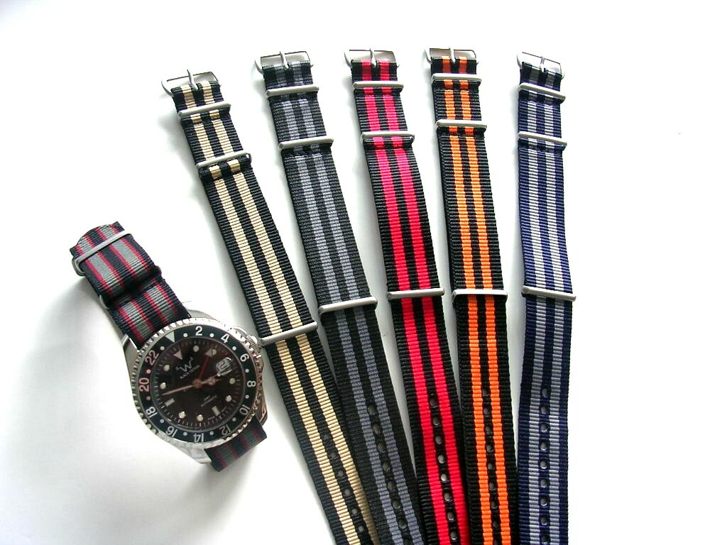 NATO® Ballistic nylon watch band strap 19mm Blue-Grey G10 RAF Bond IW SUISSE 16