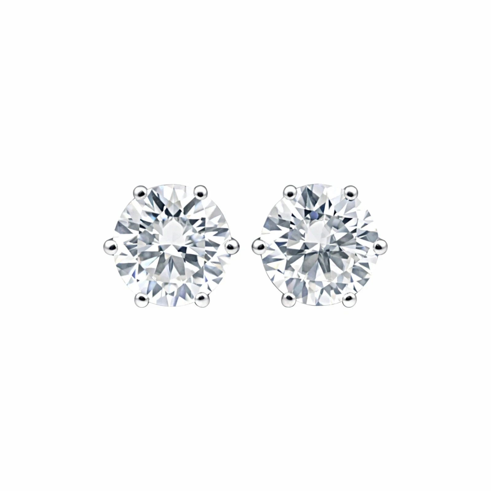 4 Ct Round Cut Moissanite 6 Prongs Screw Back 925 Silver Stud
