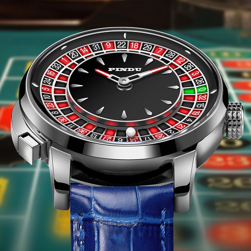 PINDU Men’s mechanical SILVER roulette button waterproof watch luxury fashion