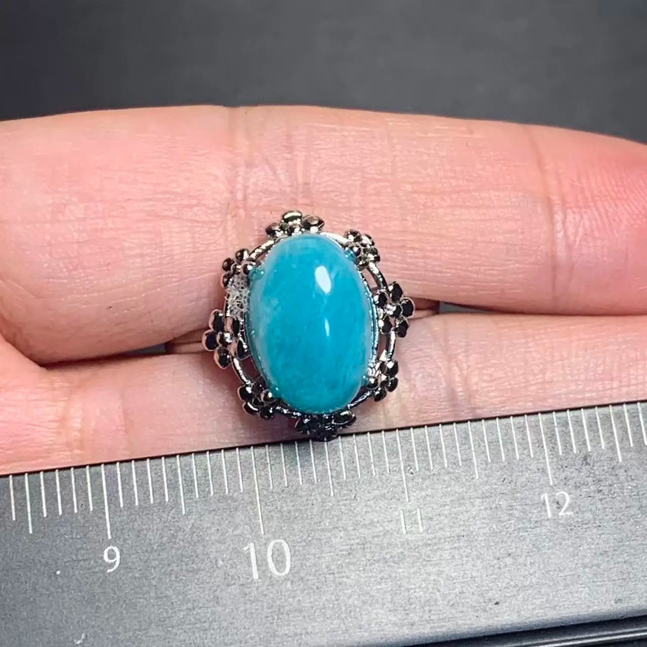 Natural Amazonite Ring Adjustable Women Oval Gemstone Female Rings Gifts Jewelry