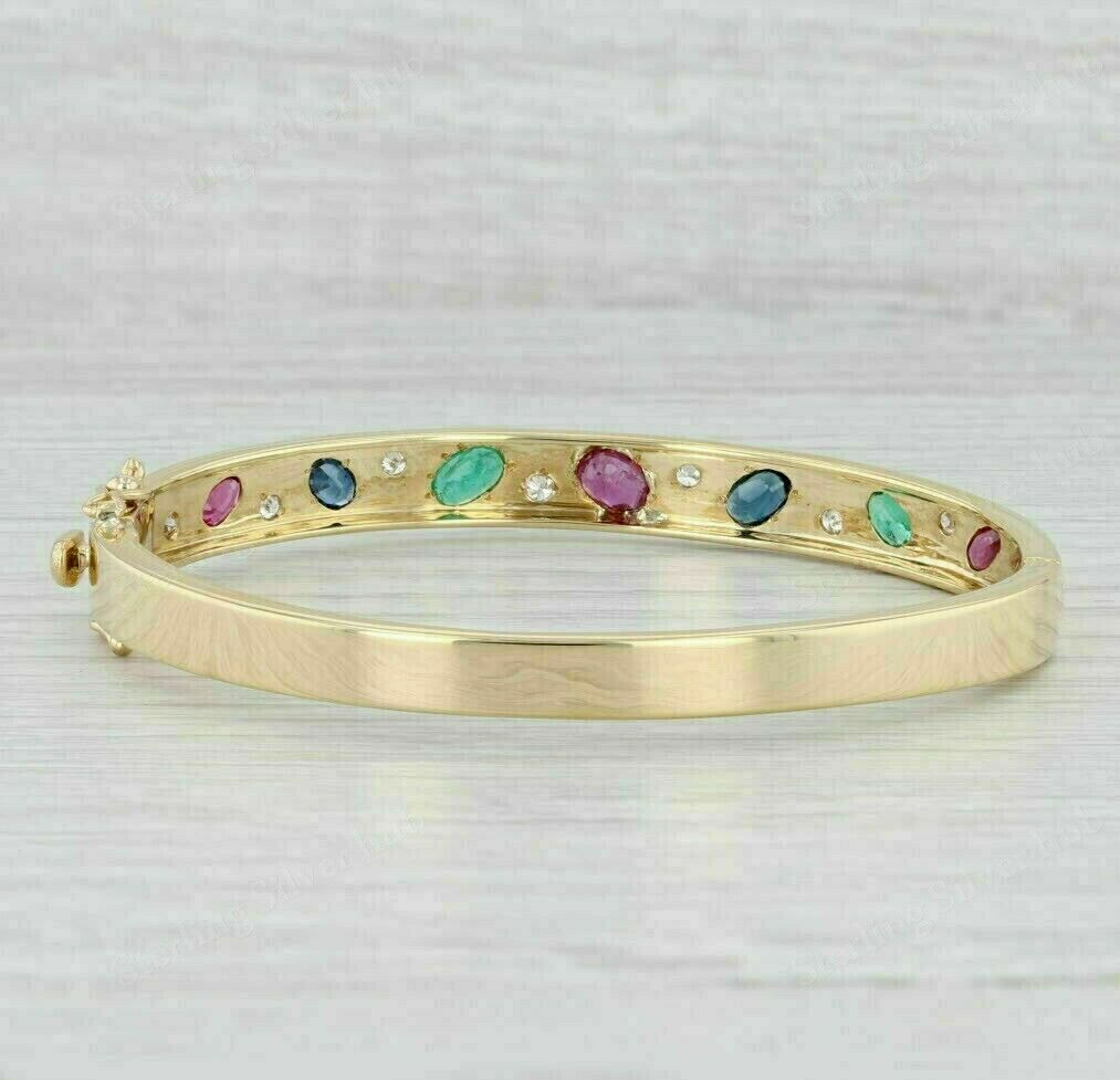 Oval 5Ct Lab Created Ruby & Multi Color Gemstone Bangle 14K Yellow Gold Finish