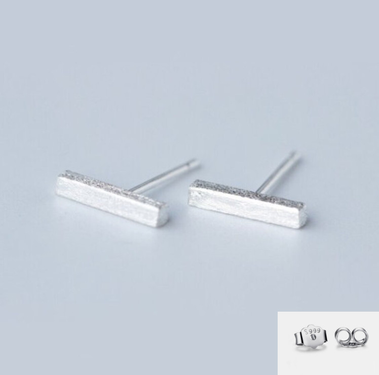 925 Sterling Silver Post Bar Square Stick Line Stud Earrings 10mm/0.4″ G3