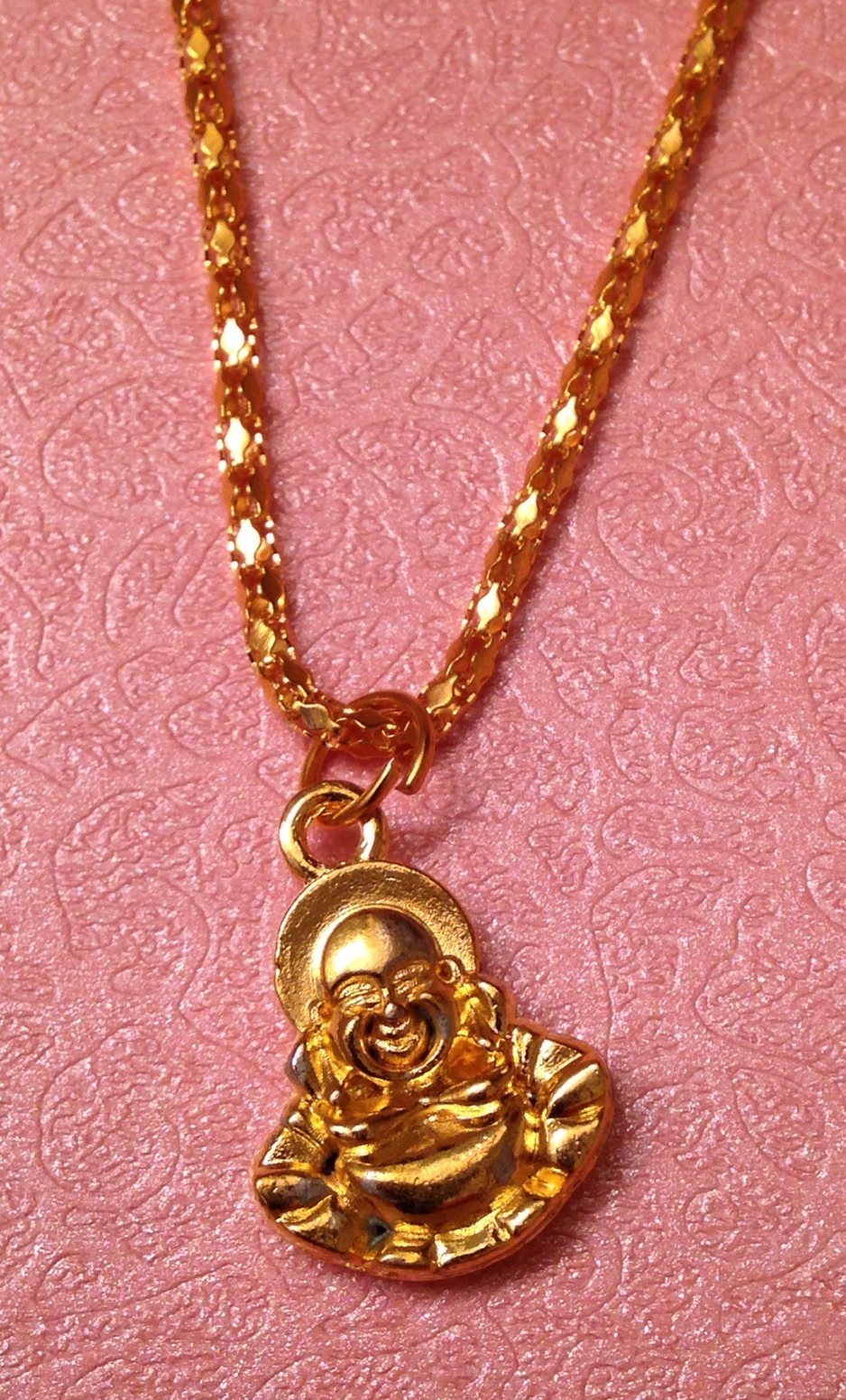 Good Luck Protection Happy Buddha Gold Color Pendant Necklace FREE Shipping!