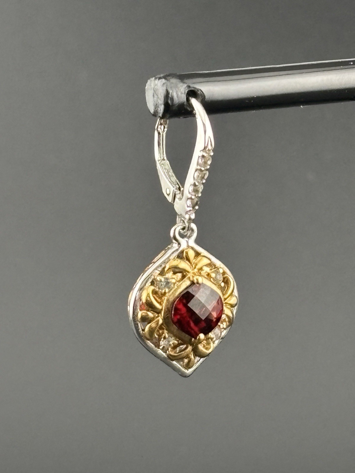 Genuine Garnet 925 Sterling Silver Two Tone Filigree Drop Earrings 7g
