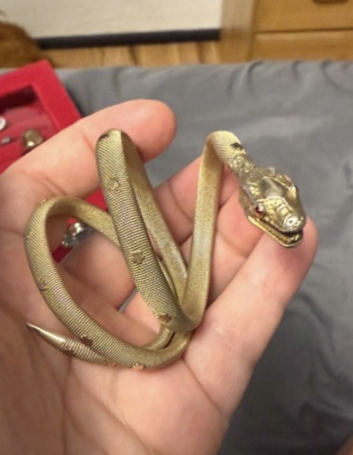 Antique Coiled Sterling Silver Gold Gilt Snake Wrap Bangle Bracelet