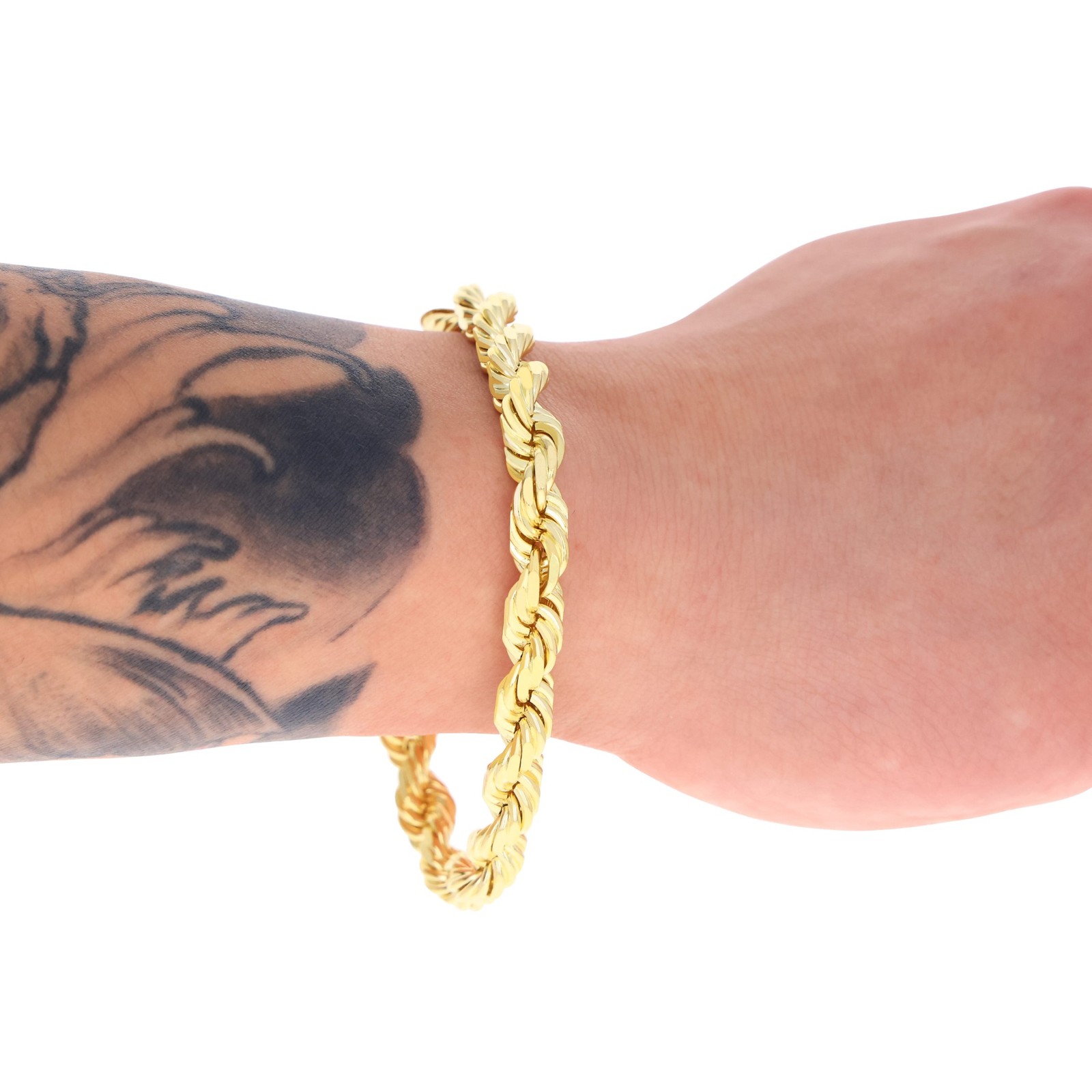 14K Yellow Gold 1.5mm-10mm Solid Diamond Cut Rope Chain Bracelet 7″ 7.5″ 8″ 9″