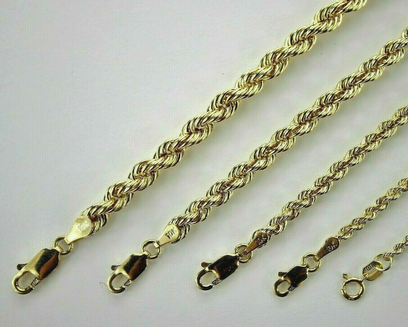 10K Yellow Gold Hollow Rope Twist Chain Necklace Bracelet 2mm-7mm 7″~9″ 16″~30″