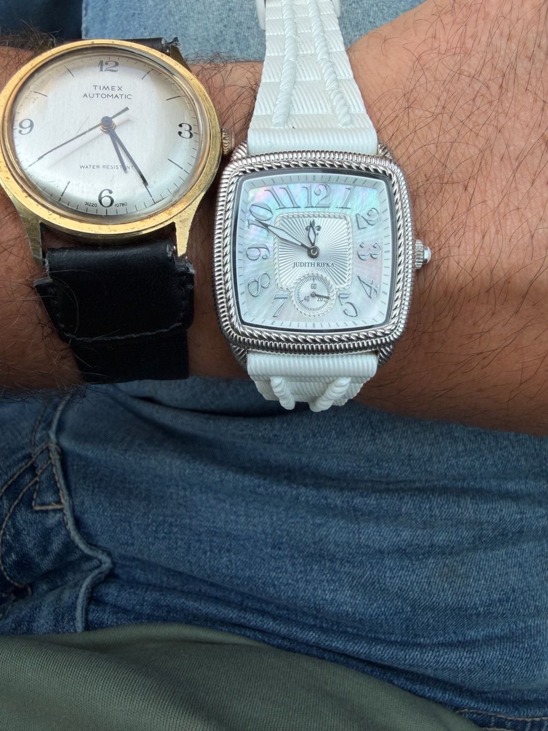 Judith Ripka Stainless Rectangular Watch w/White Silicone strap and M.0.P Dial