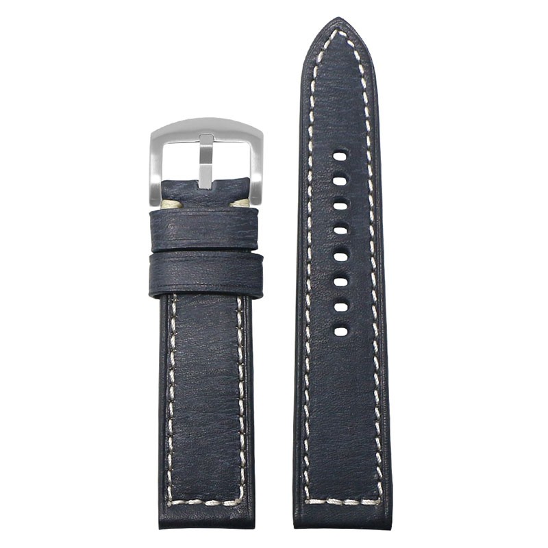StrapsCo Vintage Distressed Leather Stitched Watch Band Strap Quick Release 20mm