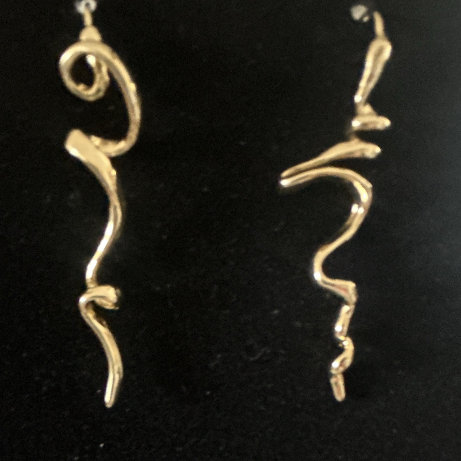 Gold Tone Asymmetrical Swirl Dangle Drop Hook Earrings 2 in