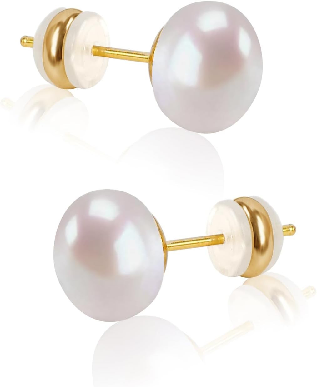 Freshwater Cultured Pearl Stud Earrings, 18K Gold Plated Sterling Silver | AAAA+