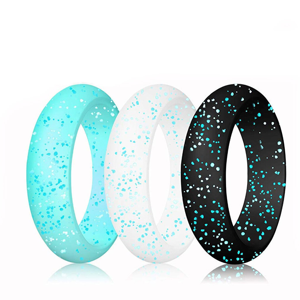 Women Glitter Silicone Wedding Rings Comfortable Rubber Band Ring 4/5/6/7/8/9/10