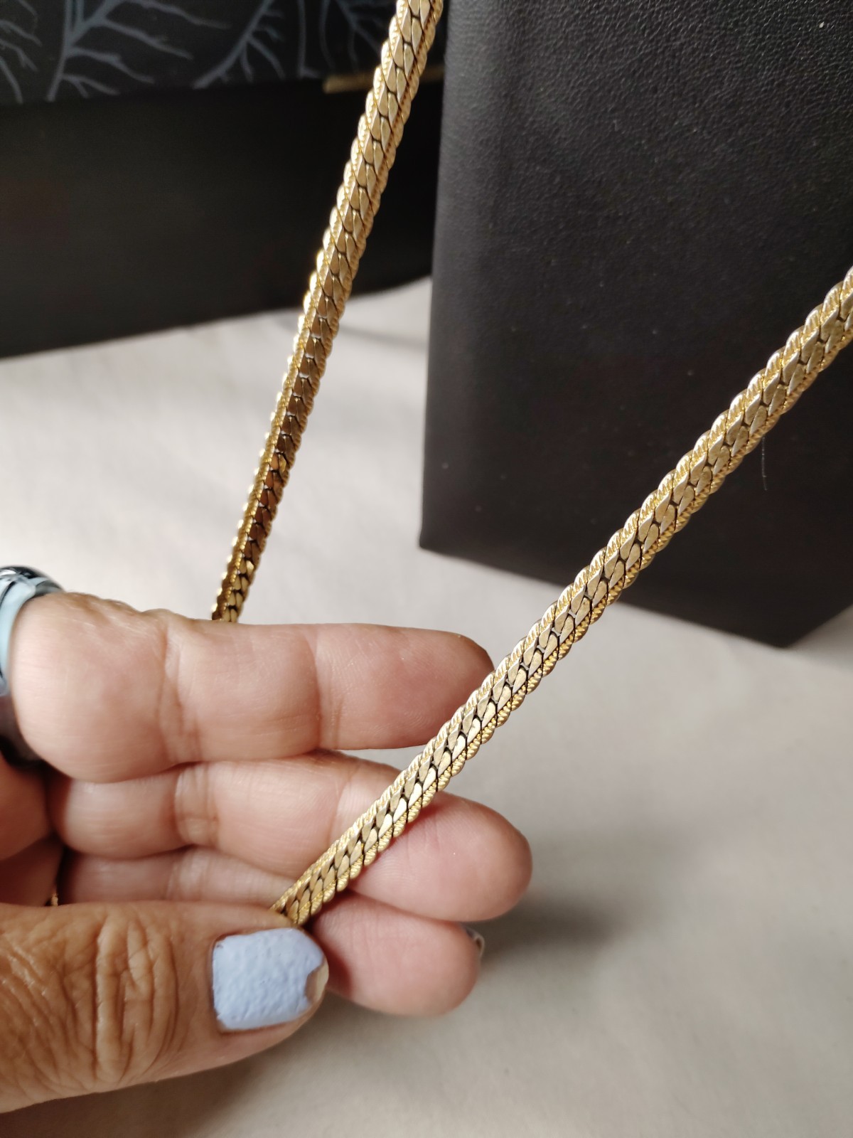 Gold Tone Herringbone Chain Necklace Metal Link Style 25-30″