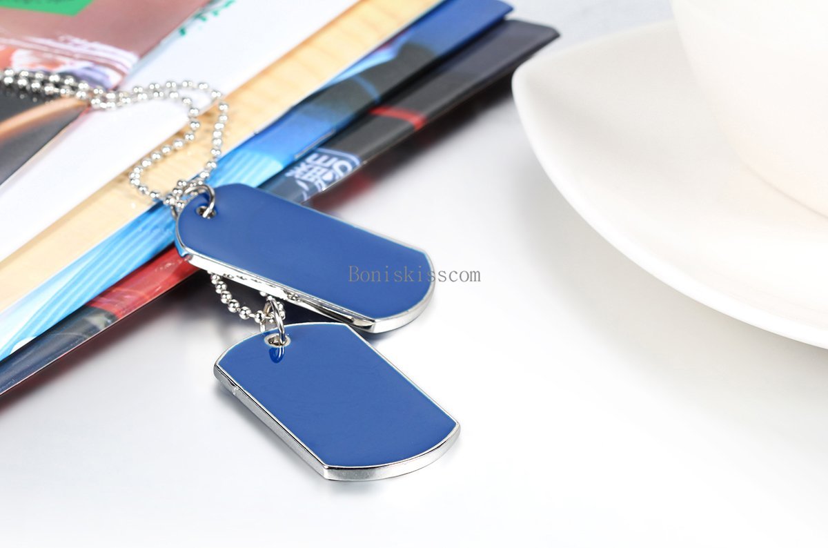 Double Simple Style Dog Tag Pendant Necklace for Men Black / Blue Selectable
