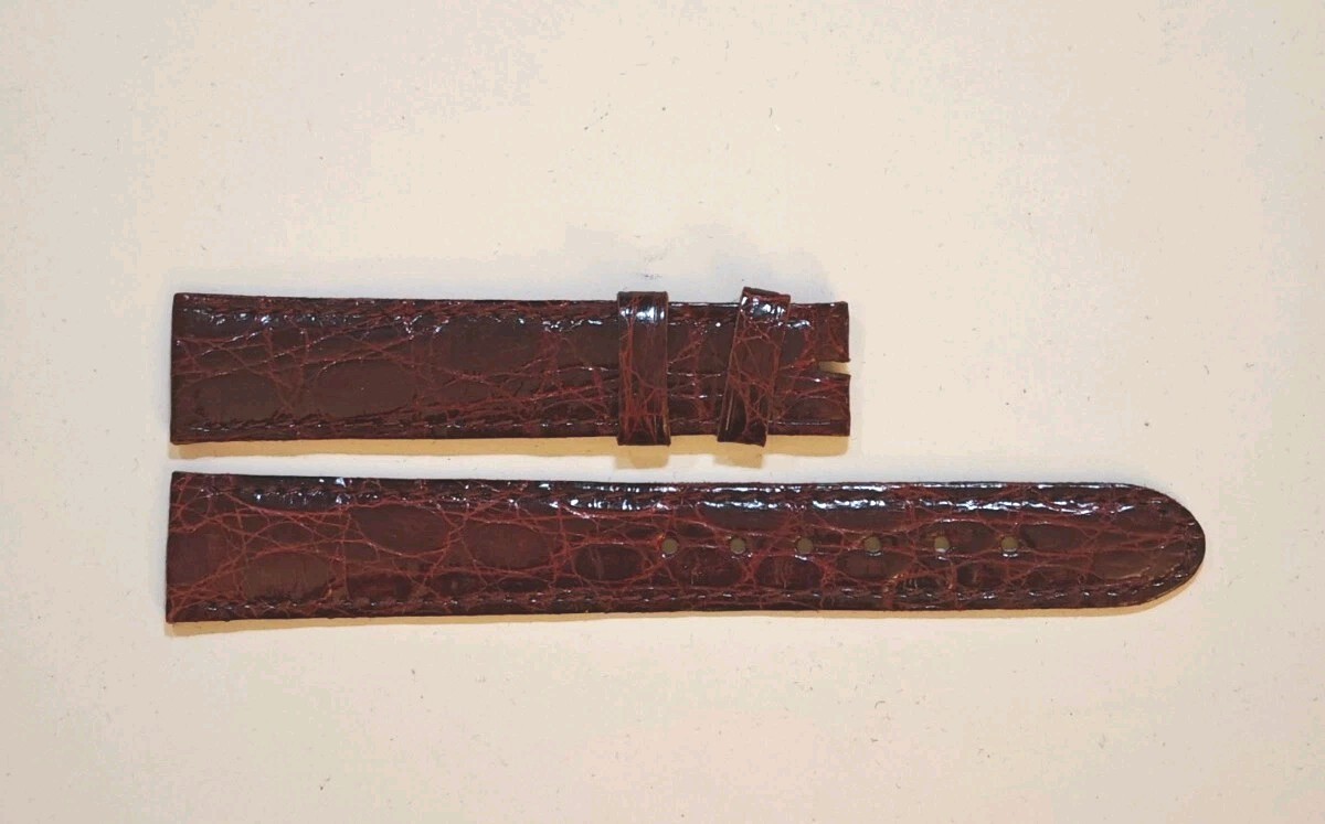 Vintage 16mm Regular Thin Burgundy Brown Crocodile ? Strap Suits Patek 16×14