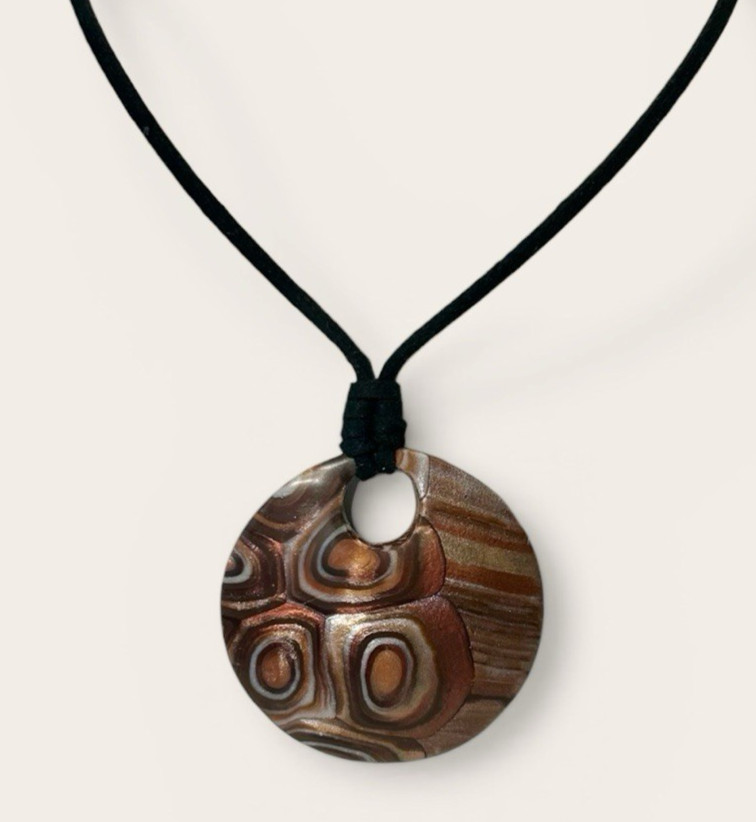 Handmade Metallic Copper & Bronze Polymer Clay Pendant Necklace on Black Cord SS